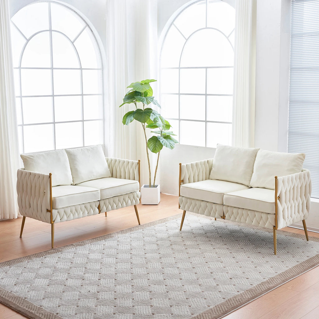 Cream White Velvet 2-Piece Loveseat Set P758