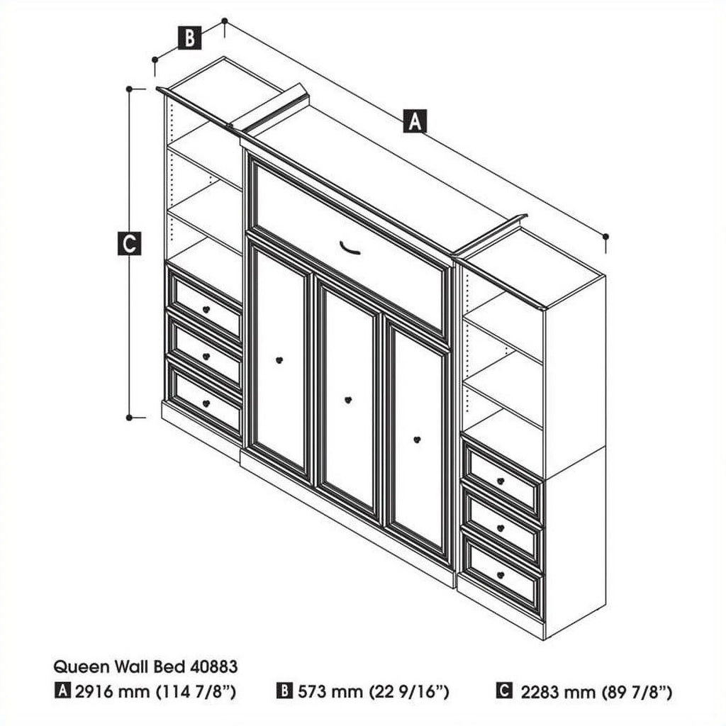 Queen Murphy Bed with 2 Organizers and Drawers in White U13082
