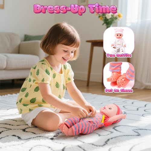 12" Baby Doll Playset with Carrier Bassinet, High Chair, Clothes & Accessories W537944