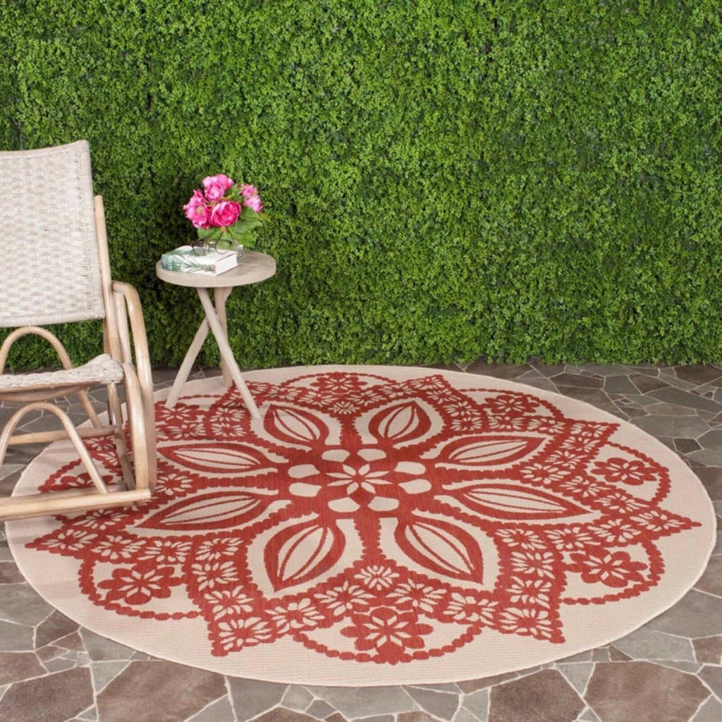 Beige Black Medallion Indoor Outdoor Area Rug D674