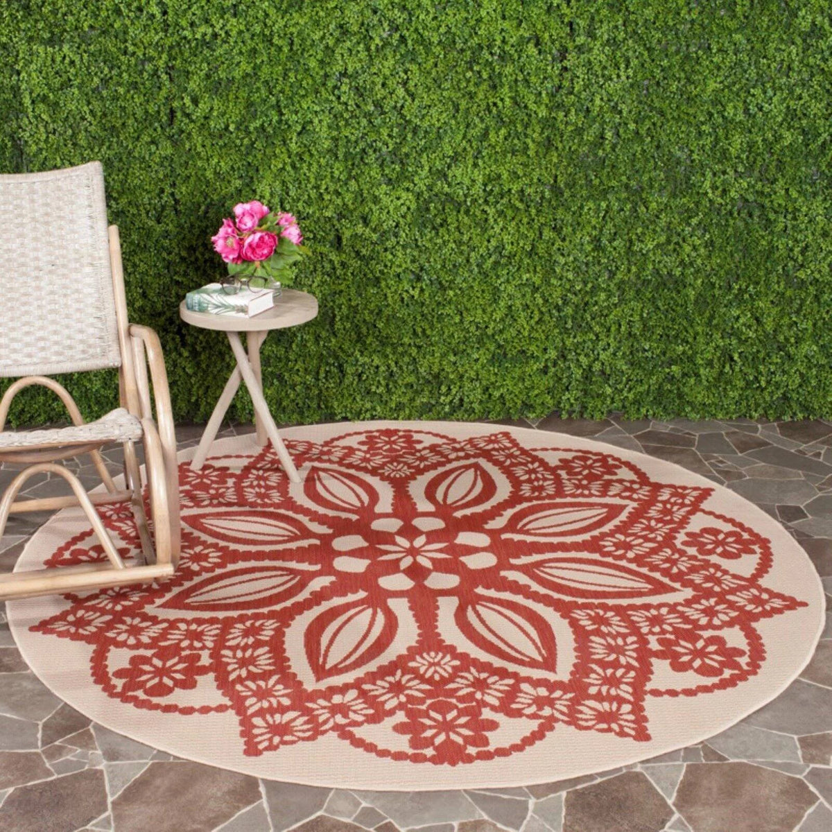 Beige Black Medallion Indoor Outdoor Area Rug D674