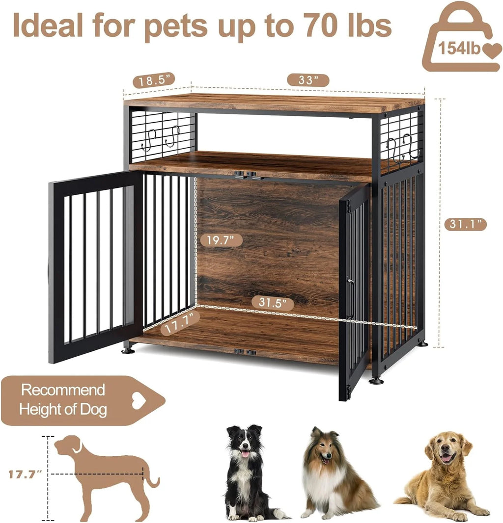 Wooden Dog Crate Furniture with Double Doors E8073