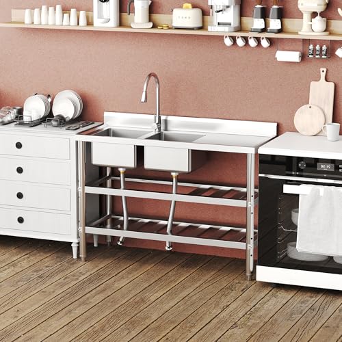 Stainless Steel Double Bowl Utility Sink with Pull-Down Faucet T191970