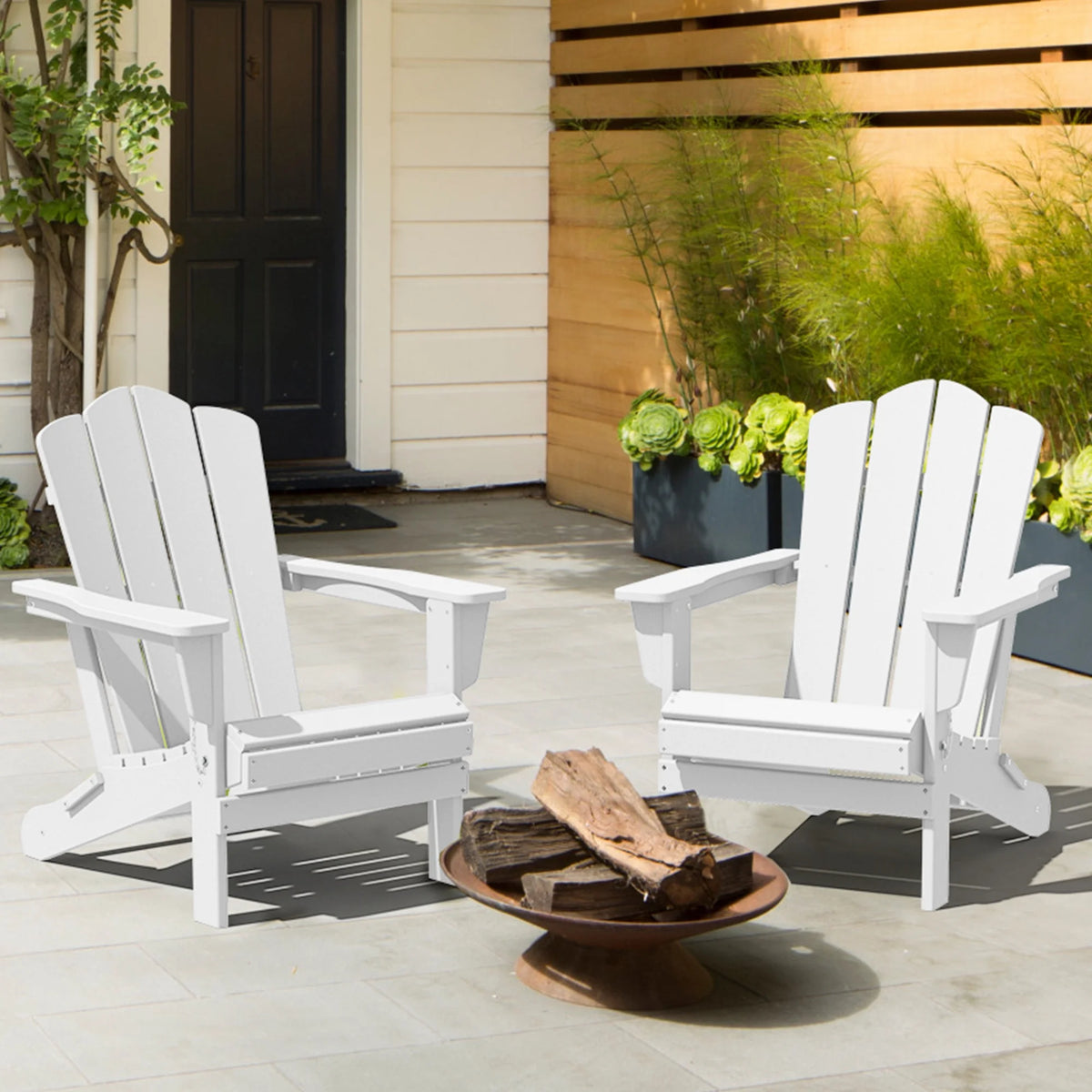White HDPE Folding Adirondack Chair J3331