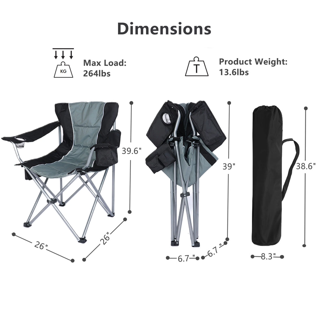 Oversized Folding Camping Chair with Cup Holder and Cooler Bag G60596
