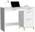 White and Gold Computer Desk with 4 Drawers K977