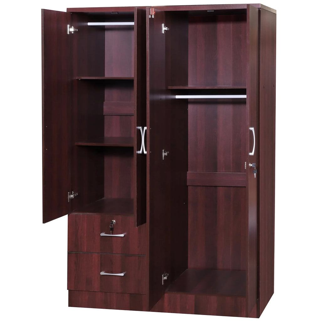 Wood 4 Doors 2 Drawers Armoire in Mahogany D6741