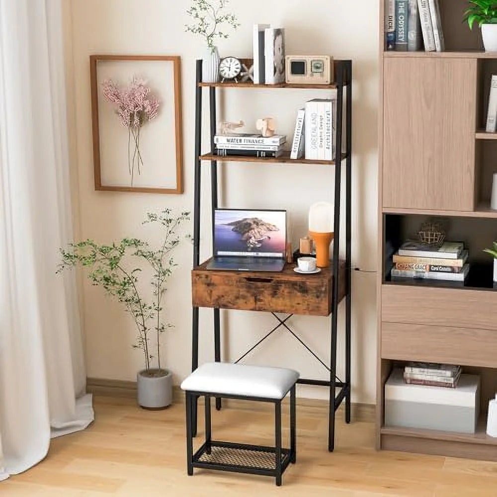 Vanity Table Set with Flip Top Mirror and Cushioned Stool N306156