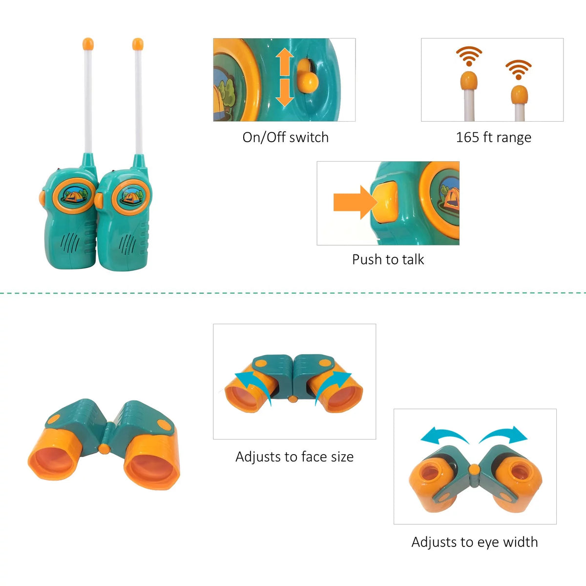 Kids Camping Tent Playset with 2 Walkie Talkies and Outdoor Toy Gear O178