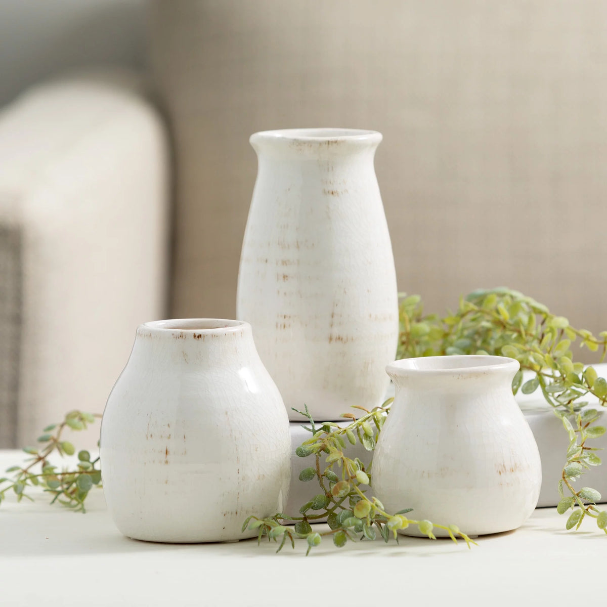 Set of 3 Petite Ceramic Vases White W38058