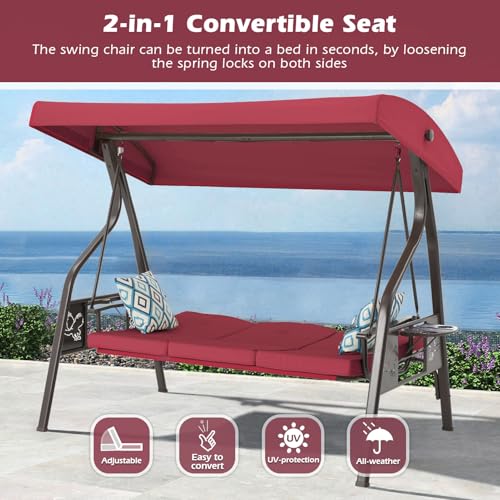 3-Seat Outdoor Porch Swing with Stand and Canopy O675