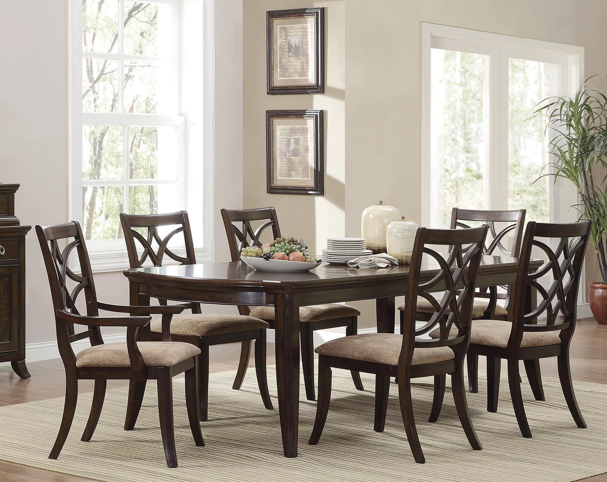 Cherry Finish 7pc Wood Dining Set with Extension Leaves D170