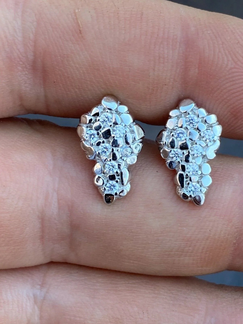 Mens 925 Sterling Silver CZ Stud Earrings N68287