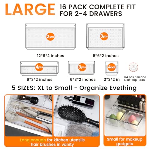 26 Pack Clear Plastic Drawer Organizer Bins K143927