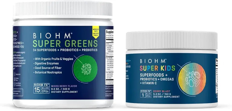 Super Greens and Kids Superfood Powder Bundle, Berry Flavor, 30 Servings Each G374