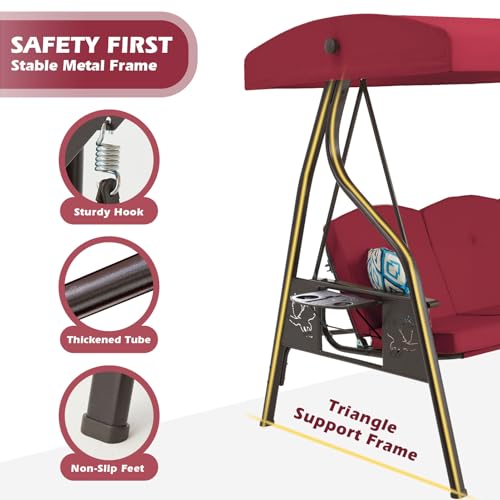 3-Seat Outdoor Porch Swing with Stand and Canopy O675