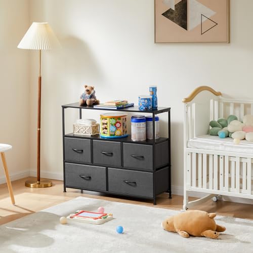 Black TV Stand Dresser with 5 Fabric Drawer Y327799