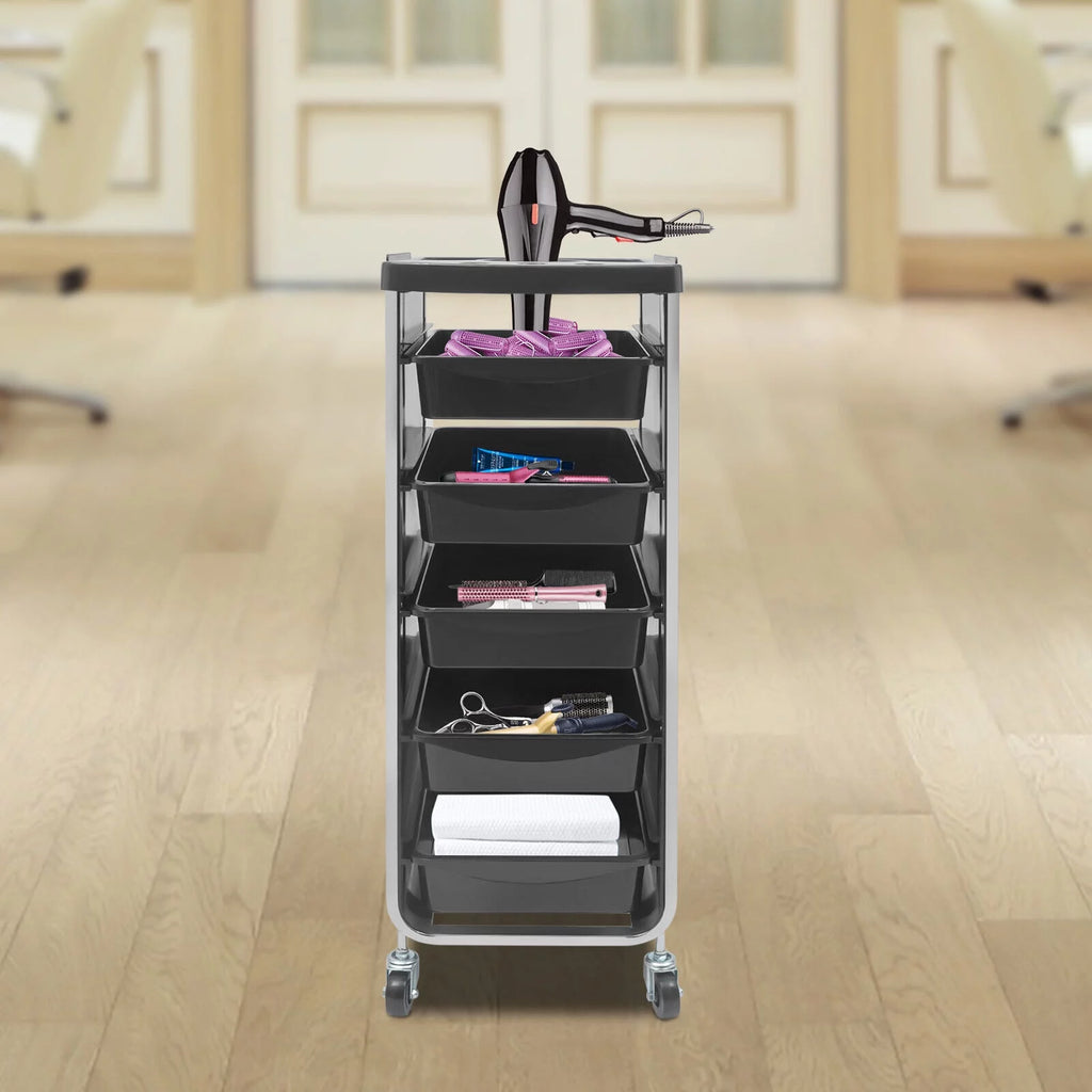 Black Salon Trolley Cart with Wheels 5 Drawers A7804