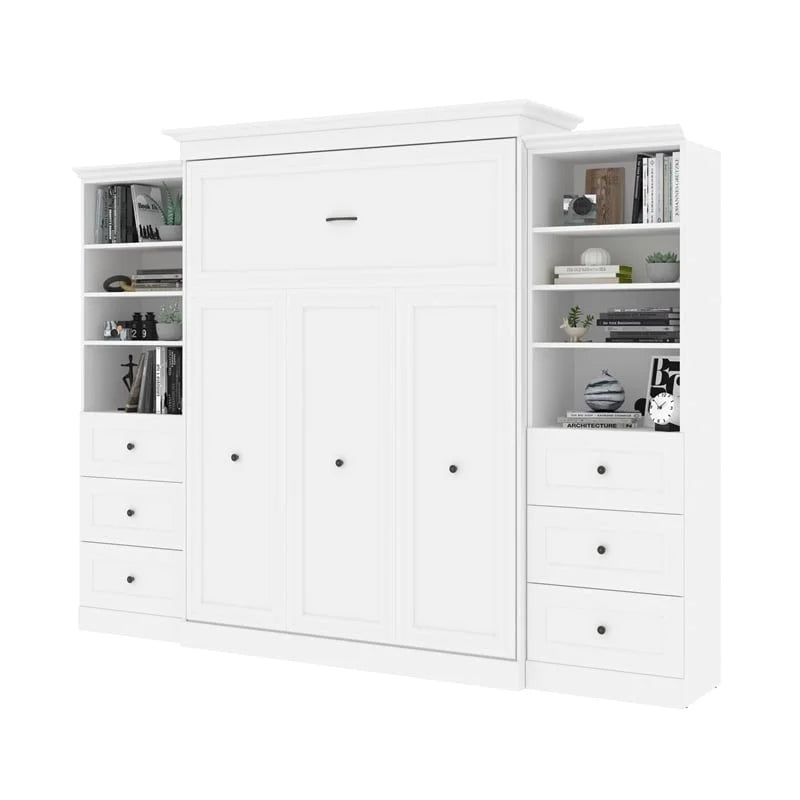 Queen Murphy Bed with 2 Organizers and Drawers in White U13082