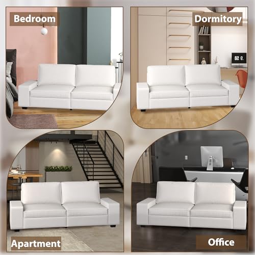 72" Beige White Velvet 2 Seater Loveseat Sofa with Removable Covers X9589
