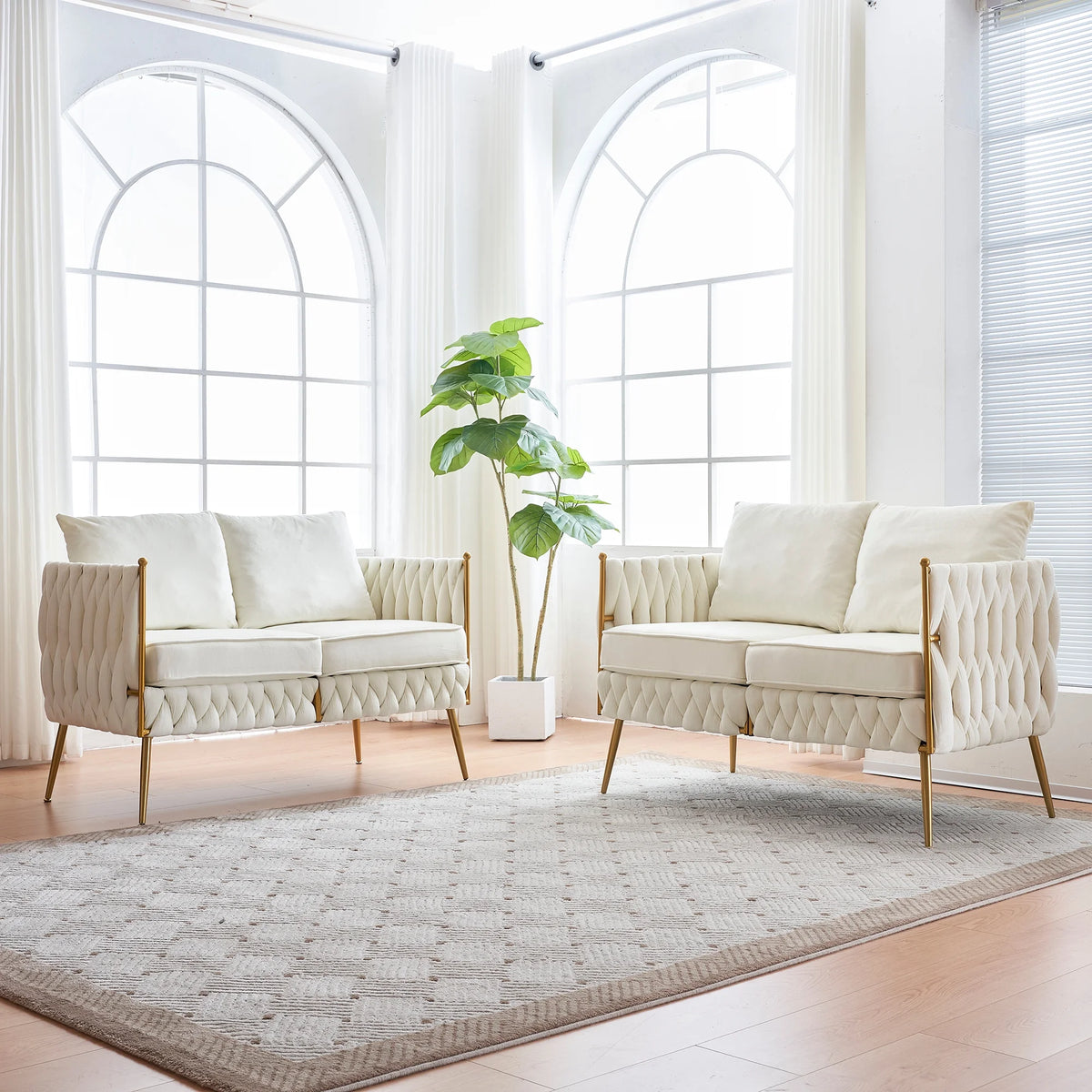Cream White Velvet 2-Piece Loveseat Set P758