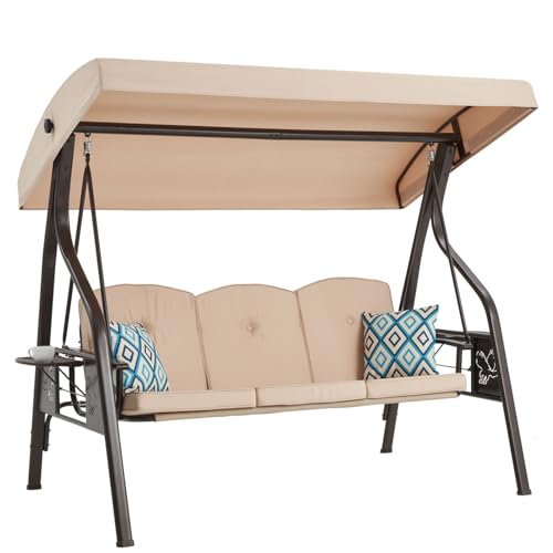 3-Seat Outdoor Porch Swing with Stand and Canopy O675