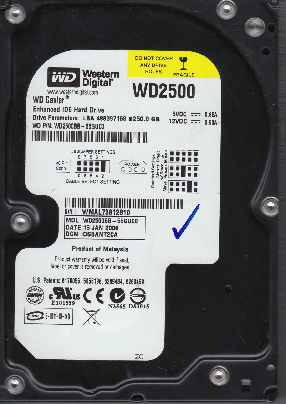 250GB IDE 3.5 Hard Drive A864