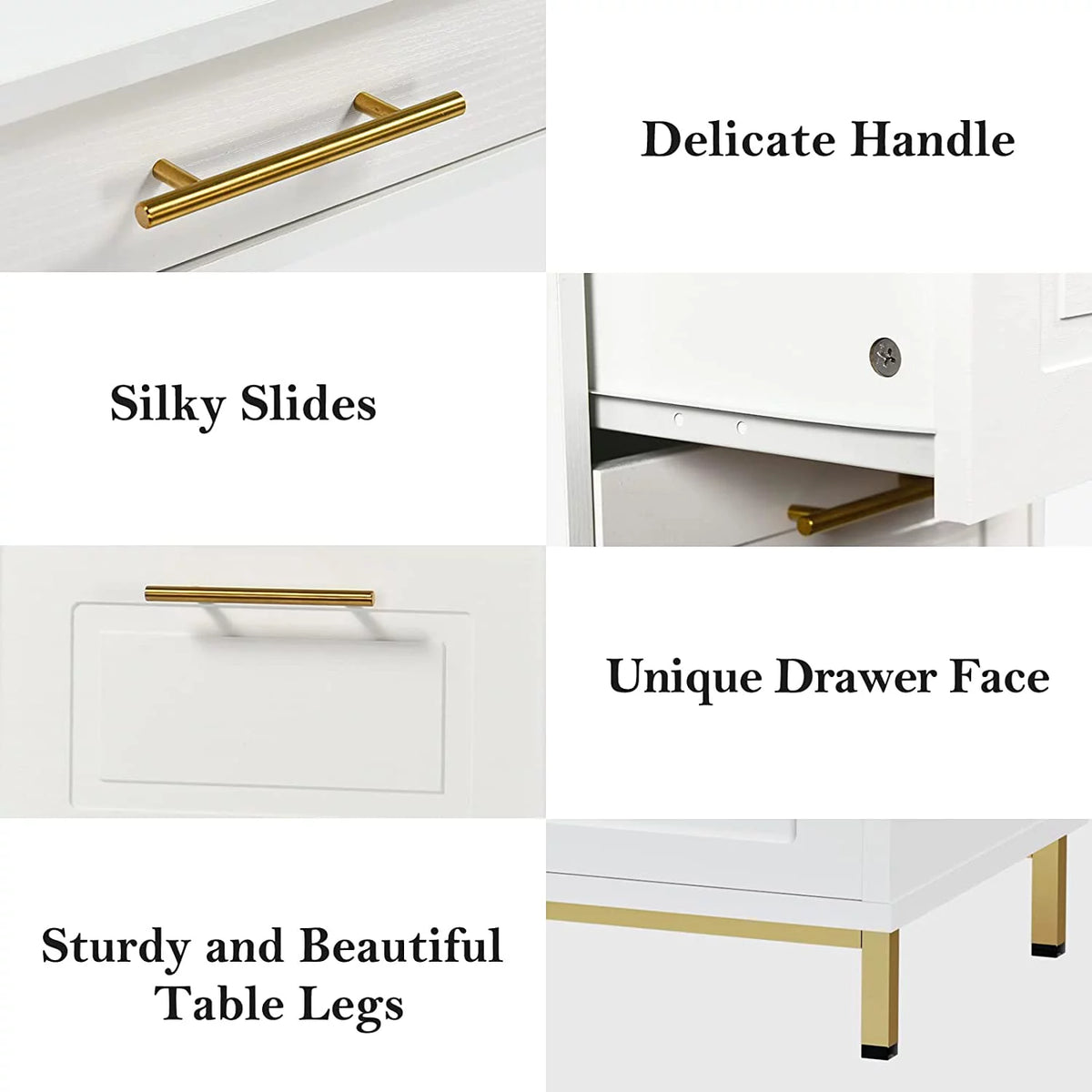 White and Gold Computer Desk with 4 Drawers K977
