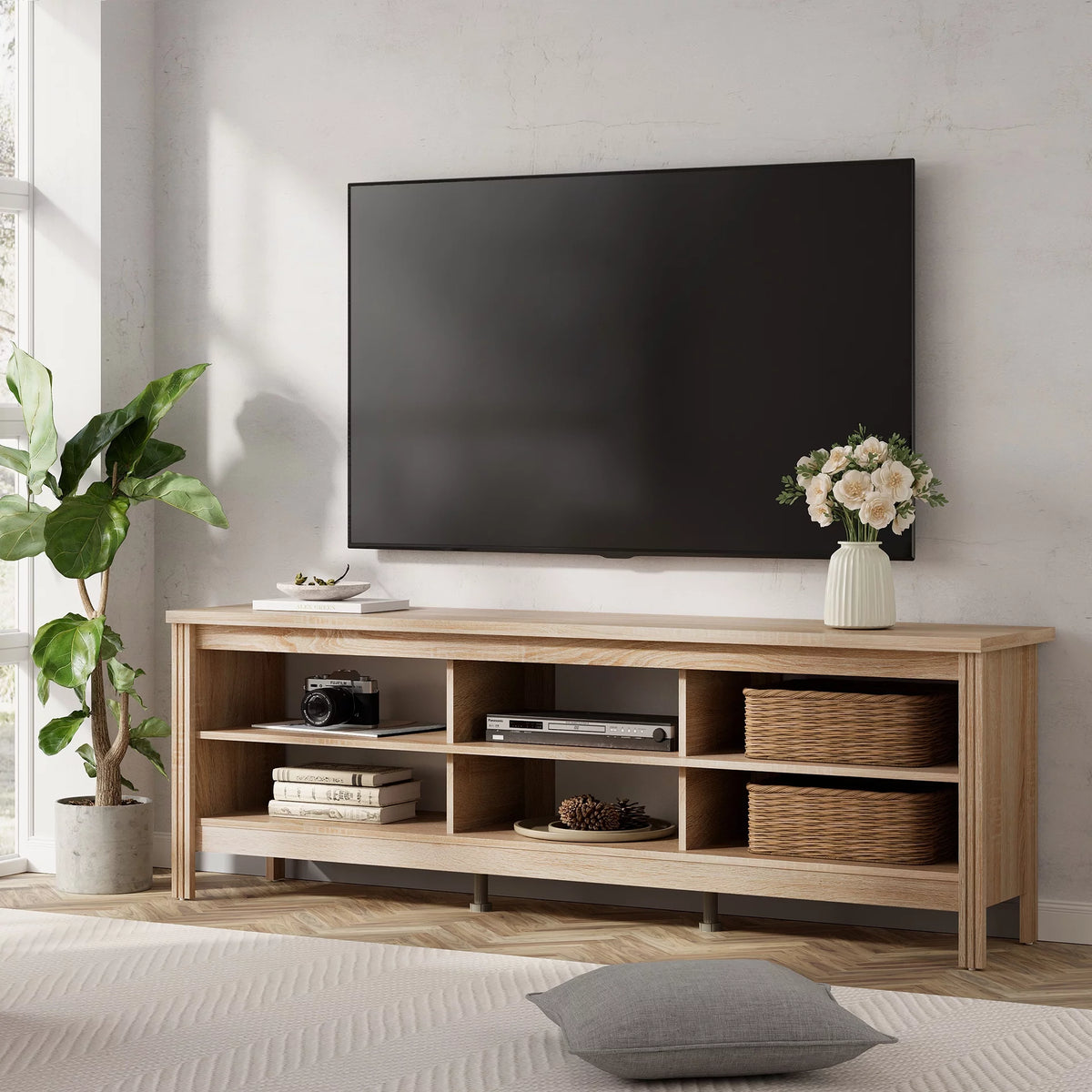 Oak Wood TV Stand for 75 Inch W94039