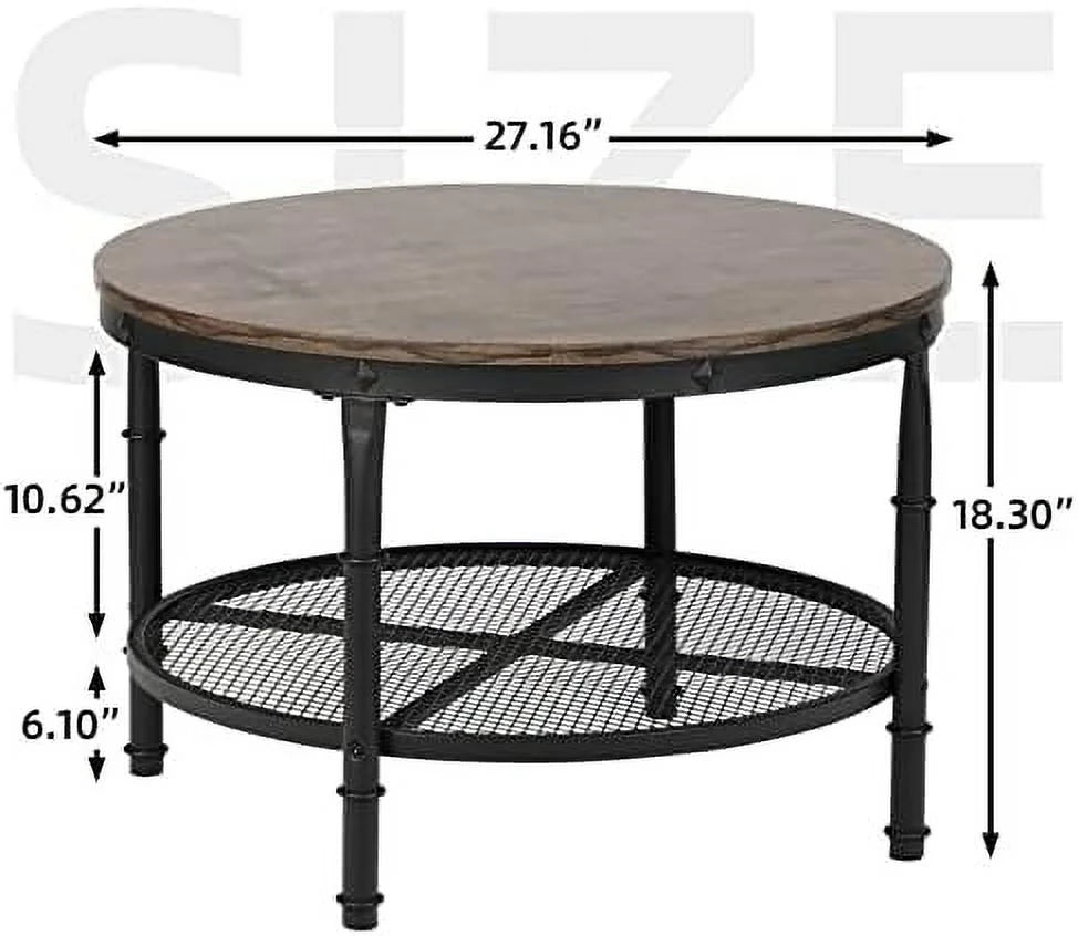 Small Round Coffee Table with Rustic Wood and Metal Legs C2876