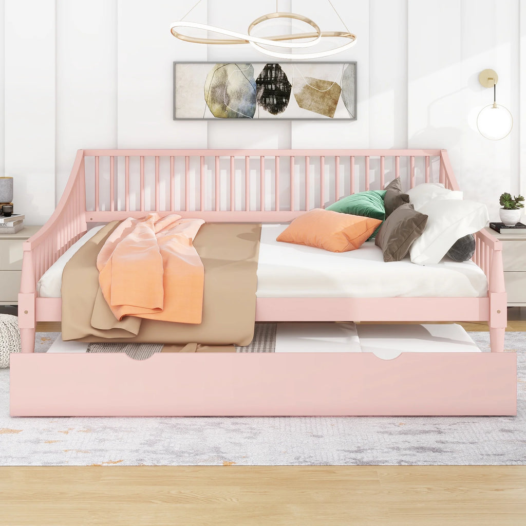 Pink Full Size Wood Daybed with Twin Trundle K97225