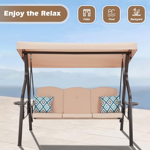 3-Seat Outdoor Porch Swing with Stand and Canopy O675