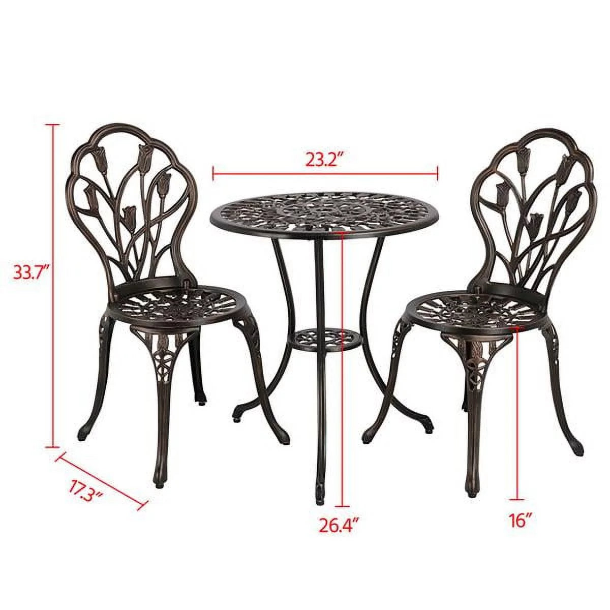Aluminum 3-Piece Bistro Set with Table & Chairs F6648