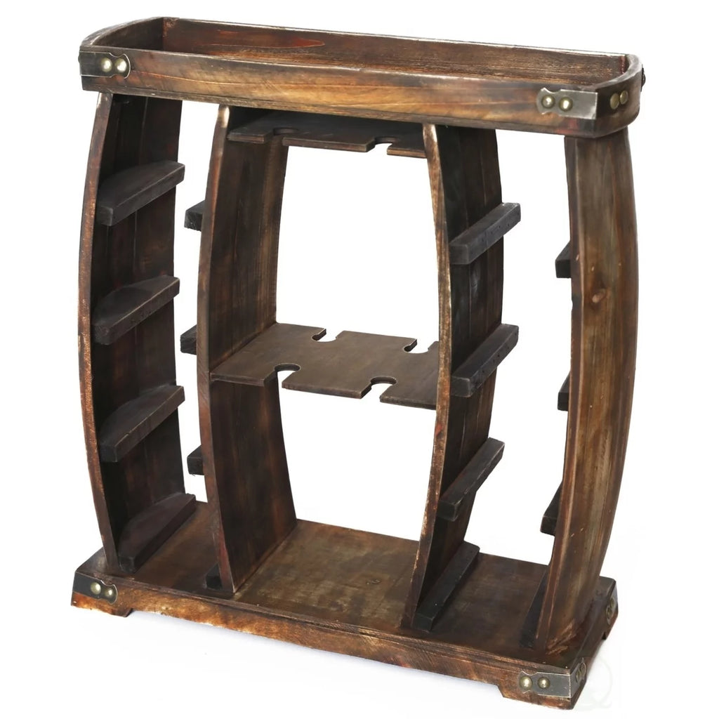 8 Bottle Wooden Wine Rack with Glass Holder C829675