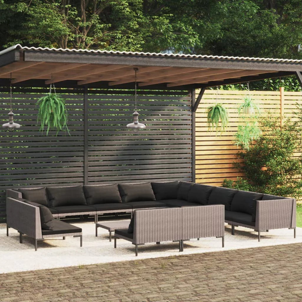14 Piece Patio Lounge Set with Cushions Poly Rattan Dark Gray B932