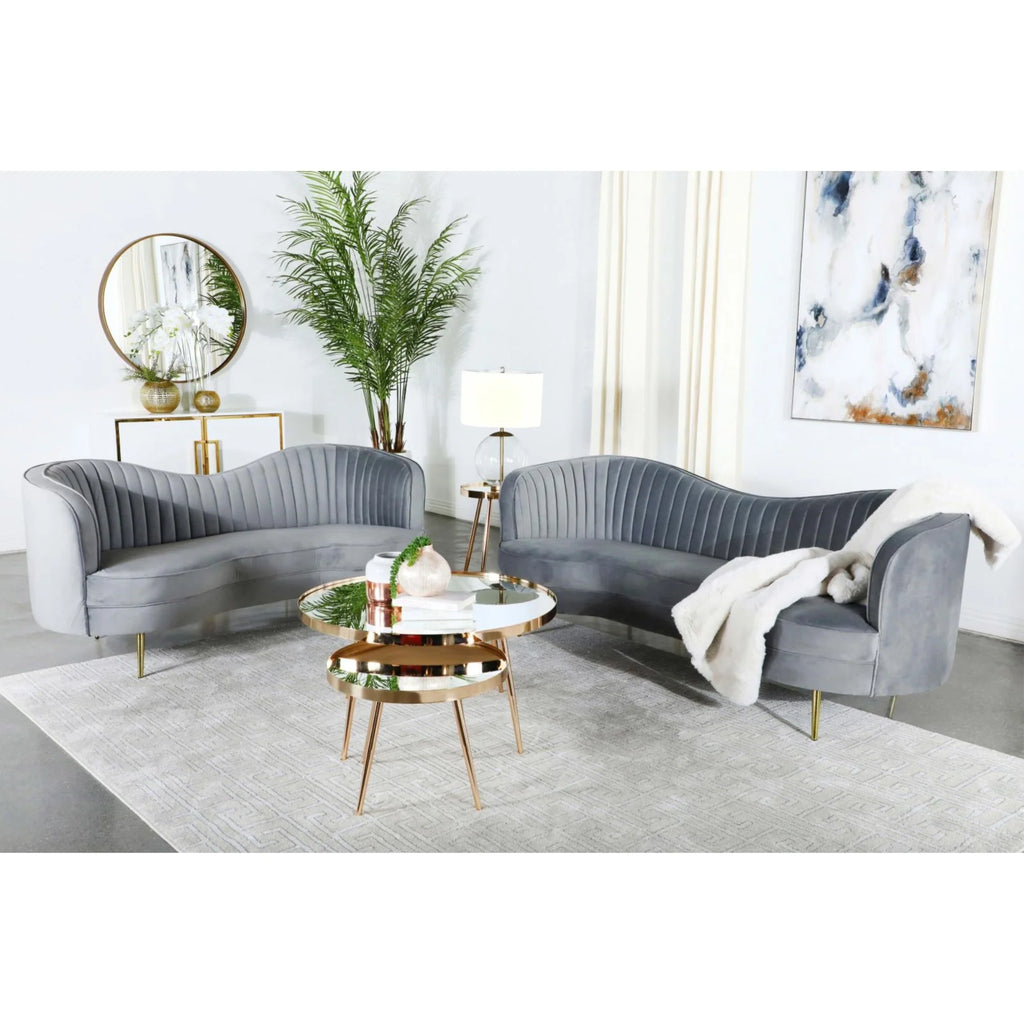 2-piece Upholstered Living Room Set Grey and Gold F4705