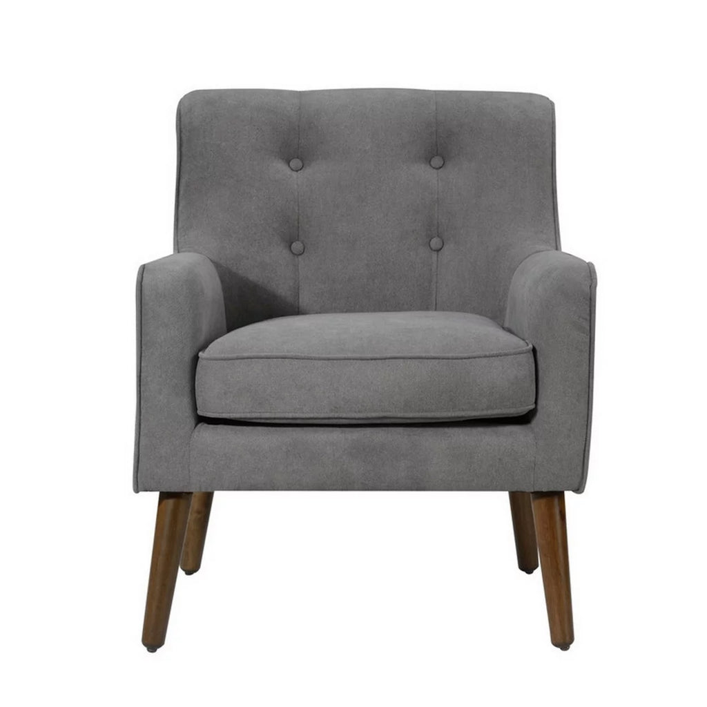 Gray Fabric Button Tufted Accent Chair with Wood Legs E300297