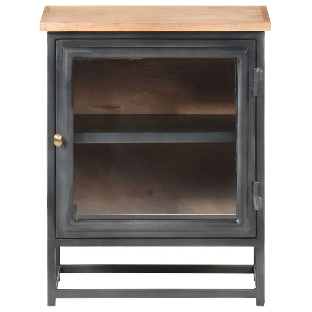 Gray Acacia Wood Bedside Cabinet with Glass Door P131