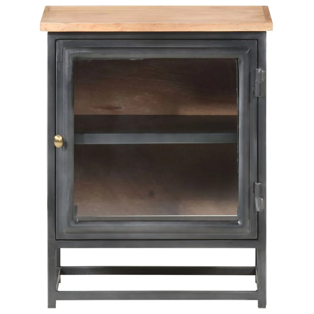 Gray Acacia Wood Bedside Cabinet with Glass Door P131