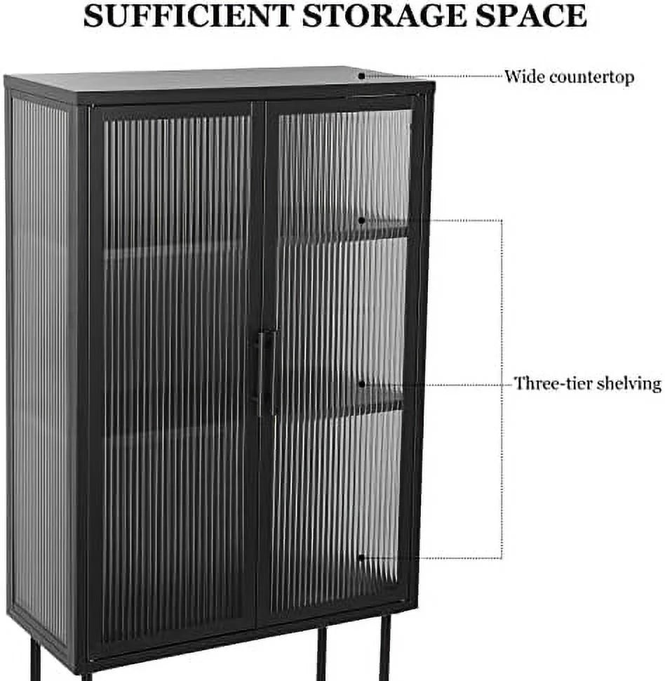 Tall Fluted Glass Door Cabinet with 2-Tier Adjustable Shelves Blue V7300