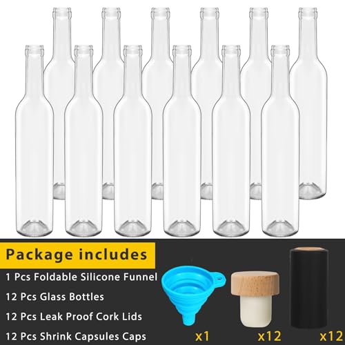 12 Pack 500 ml Clear Glass Bottles with Cork Lids F15856