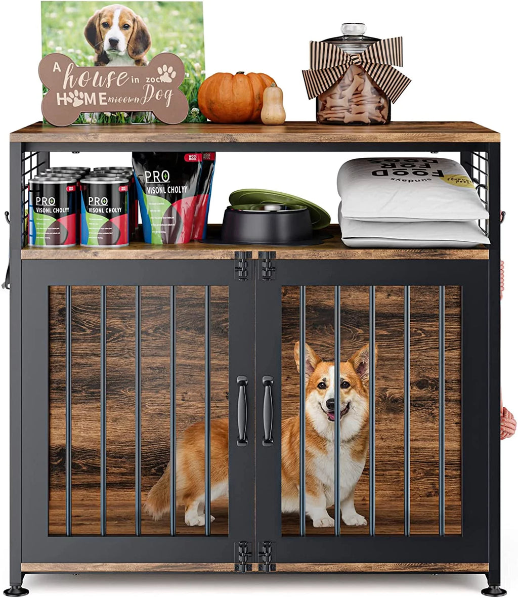 Wooden Dog Crate Furniture with Double Doors E8073