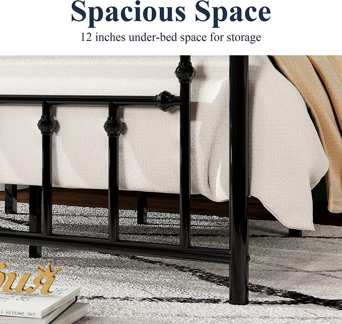 Full Size Black Metal Platform Bed Frame with Headboard and Footboard V774