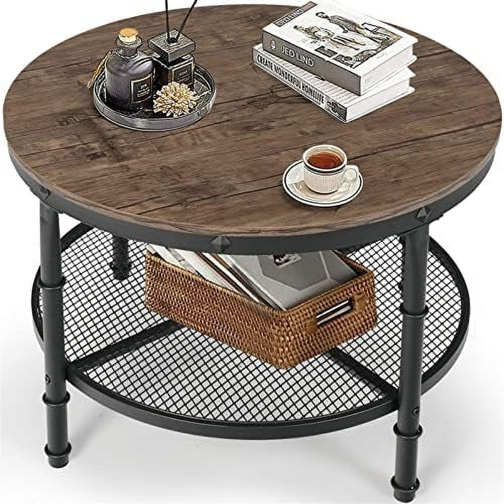 Small Round Coffee Table with Rustic Wood and Metal Legs C2876
