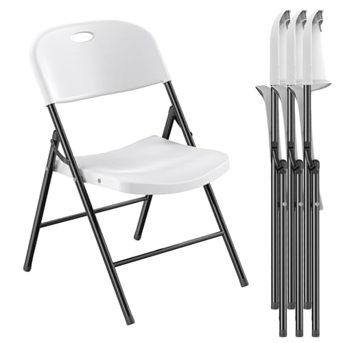 Heavy Duty Plastic Folding Chair with Steel Frame, White, 4 Pack N366408