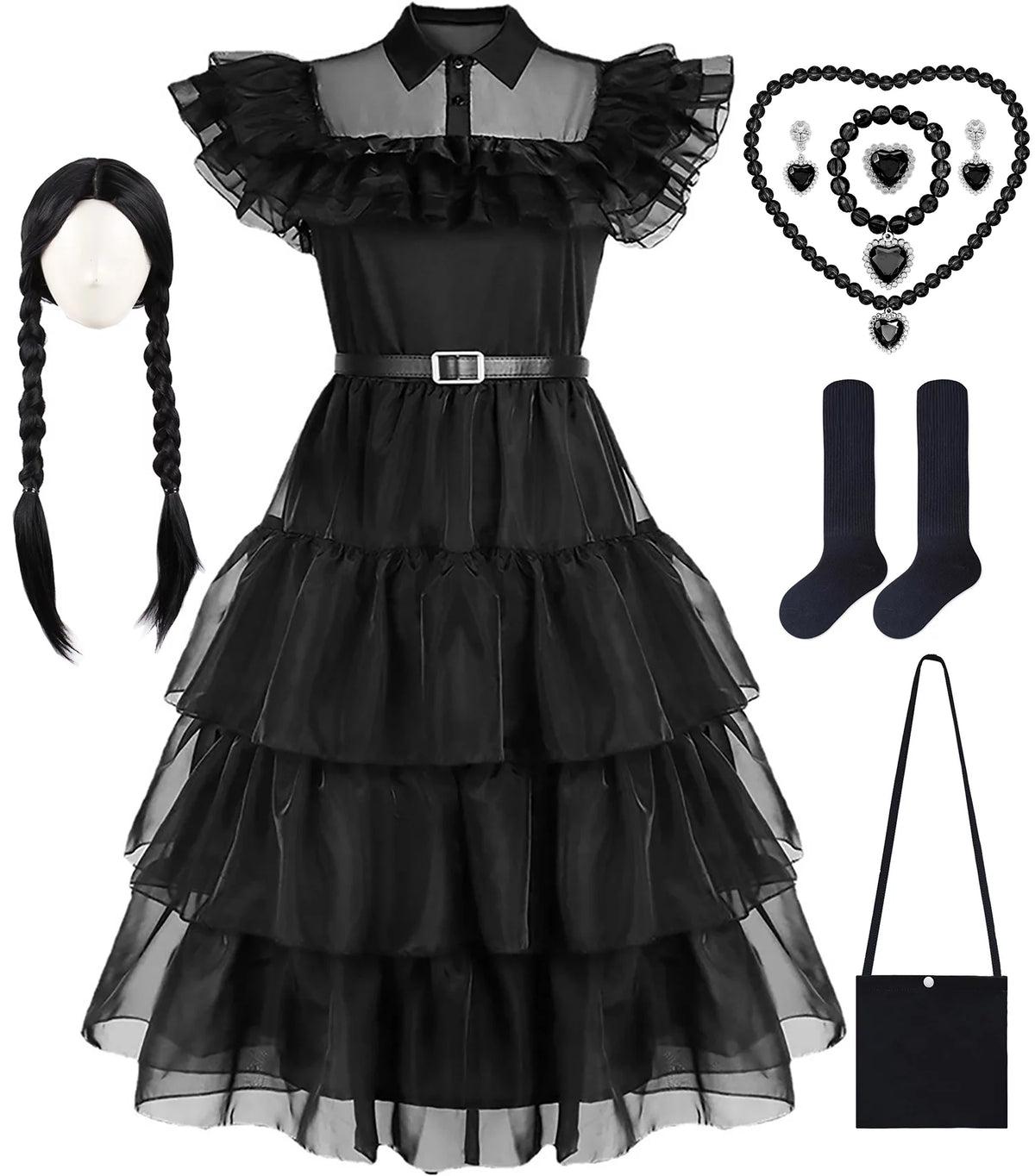 Girls Black Costume with Wig J852