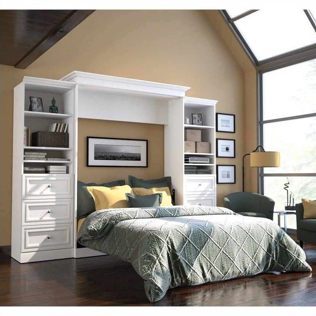 Queen Murphy Bed with 2 Organizers and Drawers in White U13082