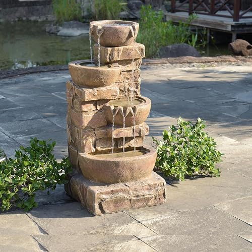 LED Outdoor Water Fountain Stone Gray M914