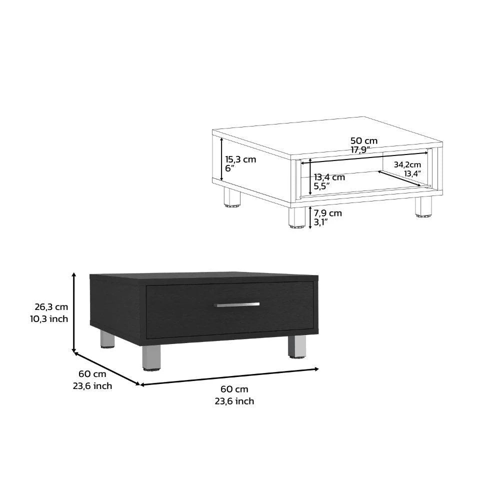 Black Coffee Table with Drawer and Metal Handles A16263