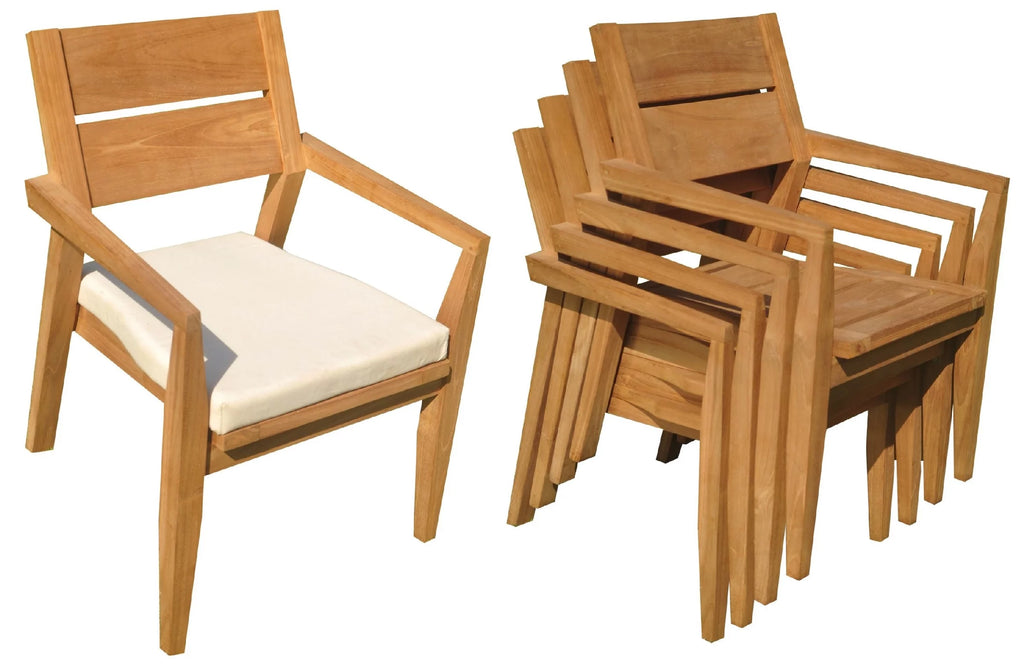 Grade-A Teak 7 Pc Dining Set with 6 Stacking Arm Chairs R545
